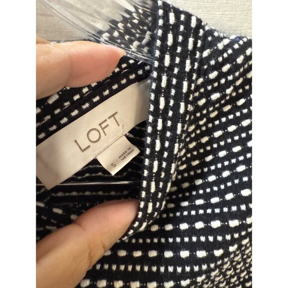 Loft Black & White Textured Button-Back Dress With 3/4 Sleeves Size S - Picture 9 of 10